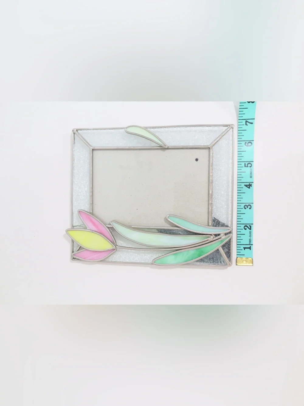 Handcrafted Stained Glass Tulip Picture Frame with Pink and yellow petals 6¾x8”